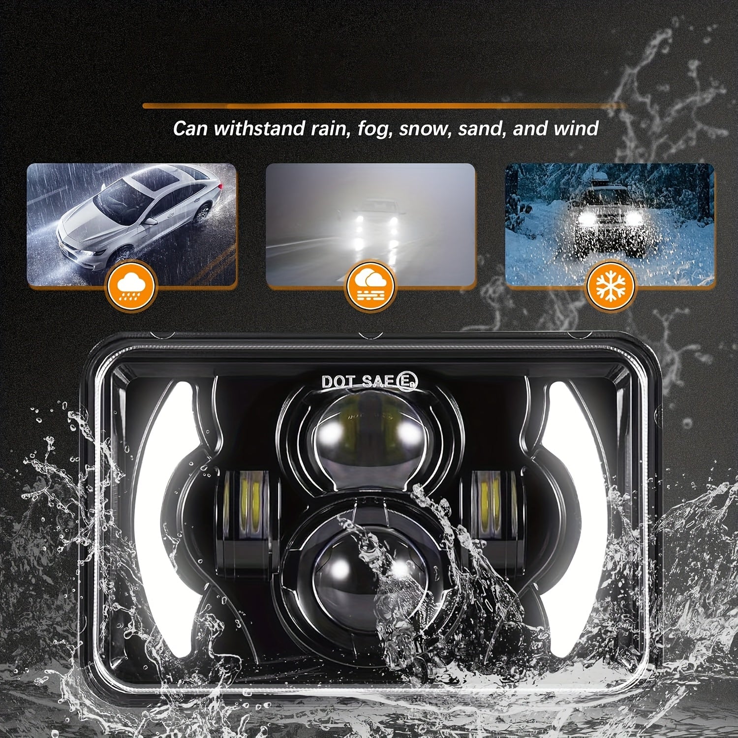 2-Pack 4X6 LED Headlight Set with High/Low Beam, Designed for Cars, with Daytime Running Light and Turn Signal, Suitable for 12V and 24V Trucks, No Battery Included