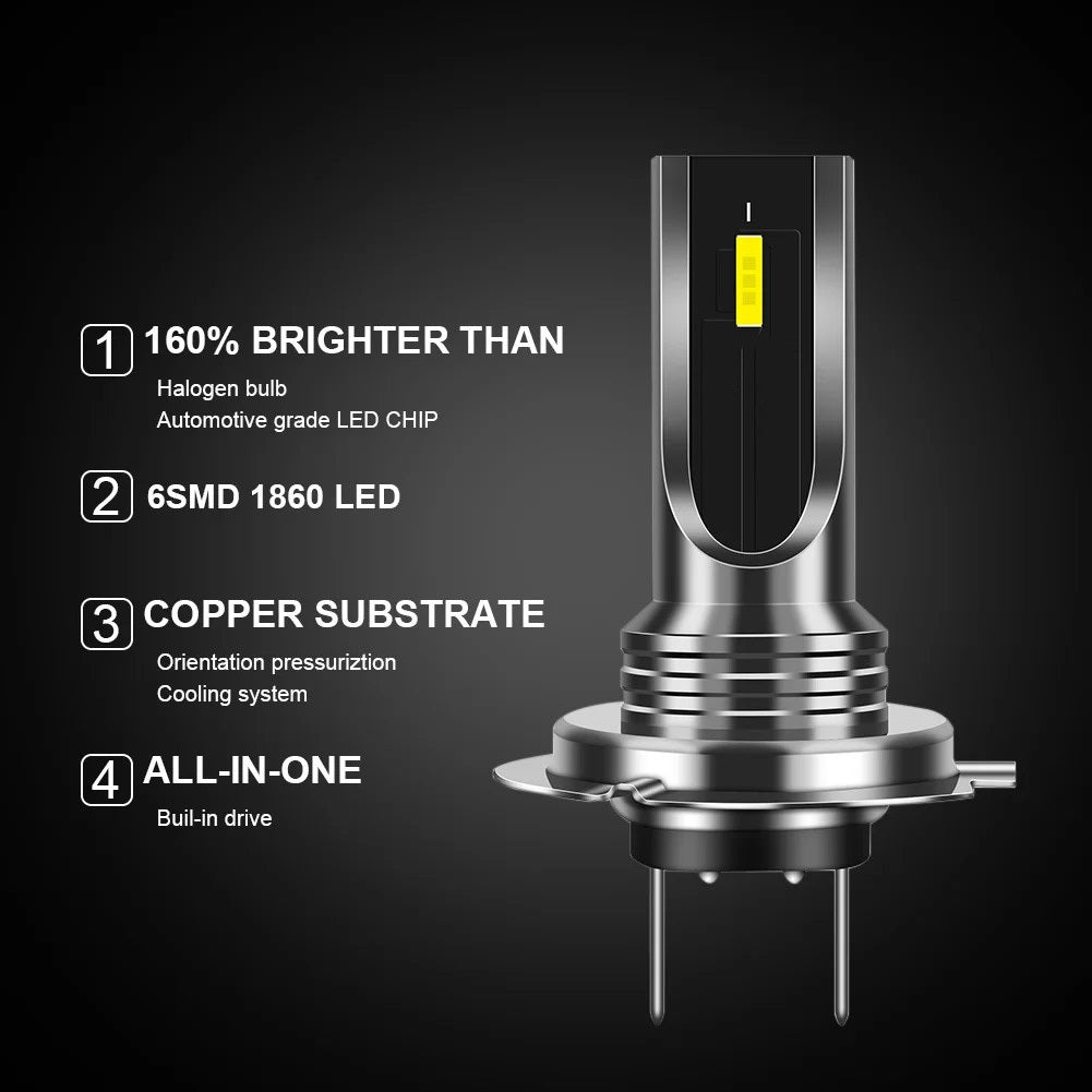 H4 H7 LED Headlight Bulbs 80W 1860LM 6000K White High Brightness Fog Light Conversion Kit, 4-Pack, Includes T5 Dashboard Bulbs, Halogen Replacement Upgrade, Suitable for Cars, Trucks, SUVs, No Battery Included