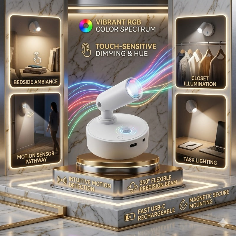 Budget 1-Piece USB-Powered Magnetic LED Spotlight, Adjustable Brightness and Color, Touch Control, 350° Rotation, No-Drilling Installation, Suitable for Indoor Artwork, Painting, Plant Grow Light, Bedroom Bedside, Entryway Ambient Lighting