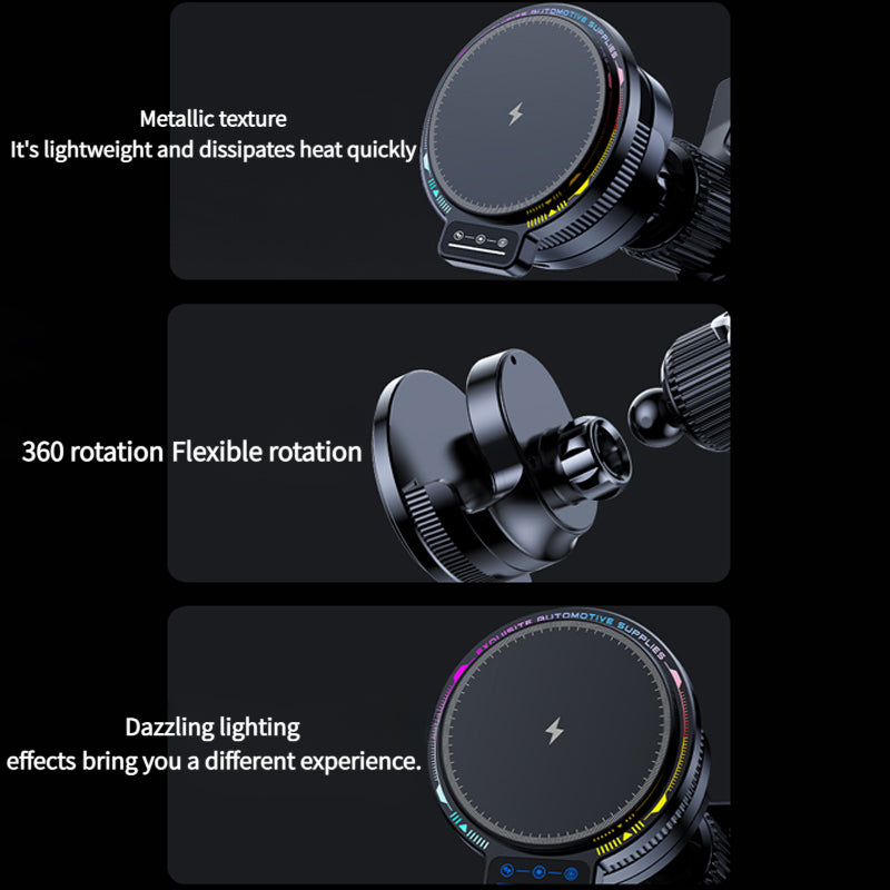 A Brand New Car Charger That Doesn'T Heat Up Easily, Featuring an 18W Magnetic Wireless Charging Car Mount with a Magnetic Plate. It Supports Charging for Apple Watch And Airpods, Has Multiple Uses