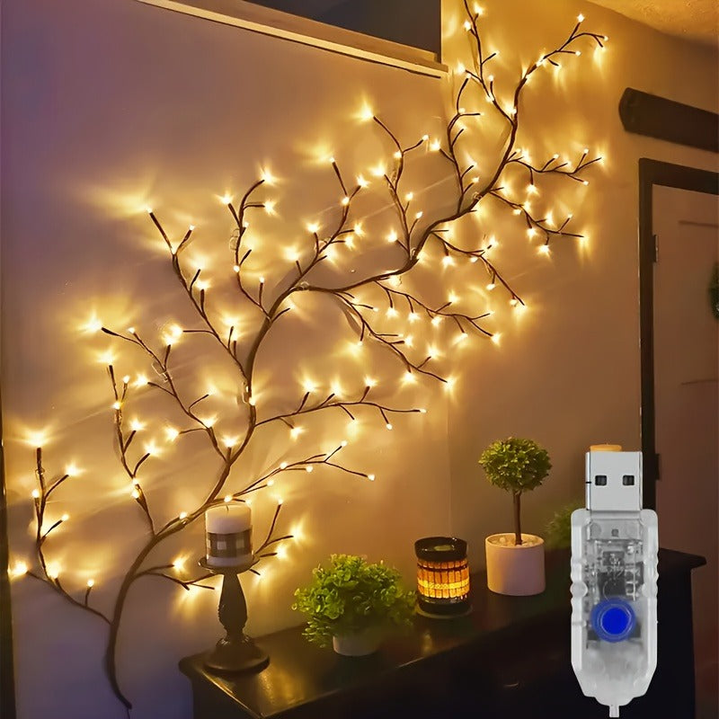 72-LED Wicker Large Branch Decorative String Lights, Warm White, LED Branch Lights, USB Powered, Adds an Elegant Ambiance to Your Walls, Suitable for Bedroom, Living Room, Walls, Parties, Festivals, Valentine's Day, Weddings, Mother's Day and Other