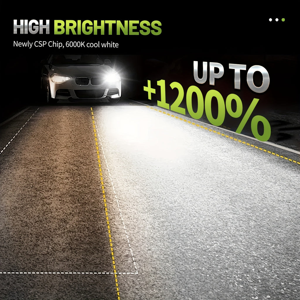 2-Pack H4 H7 LED Car Headlight Bulbs, Canbus Compatible, Including H11, H1, H3, HB3 9005, HB4 9006, 9012, Hir2 9007, and H13. Features 4 Copper Tubes, Emits 6000K White Light, for 12V Vehicles, No Battery Included