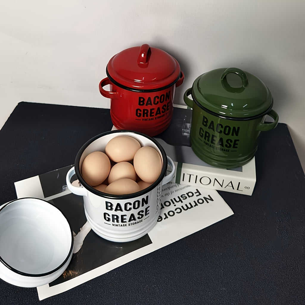 1/6Pcs Enamel Oil Pot Set, Large Capacity Condiment Container, Oil Filter Bottle, Food Fresh-Keeping Storage Can, Bacon Grease Container,, High Temperature Resistant Direct Fire Use, Outdoor Travel Cookware, Handmade Gift Option