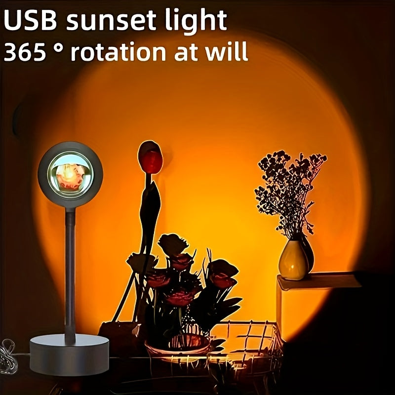 Sunset projection lamp photo ambiance light, metal flexible hose sunset red table lamp, room atmosphere night light