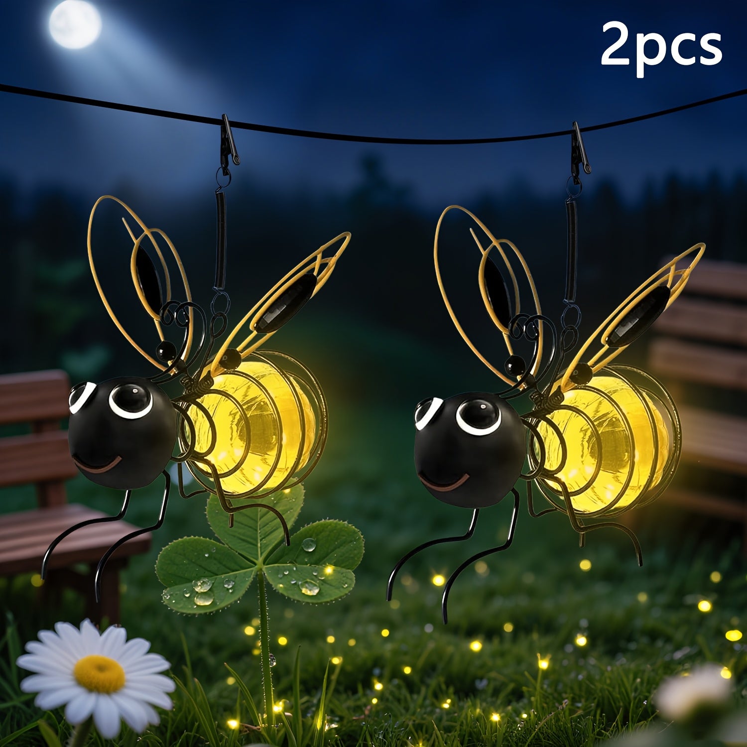 Outdoor Bee Lighting Decoration - Solar Hanging Bee Decoration with Flexible Spring Outdoor Hanging Solar Light, for Garden Decoration, Courtyard, Yard, Porch & Birthday Gift (Yellow)