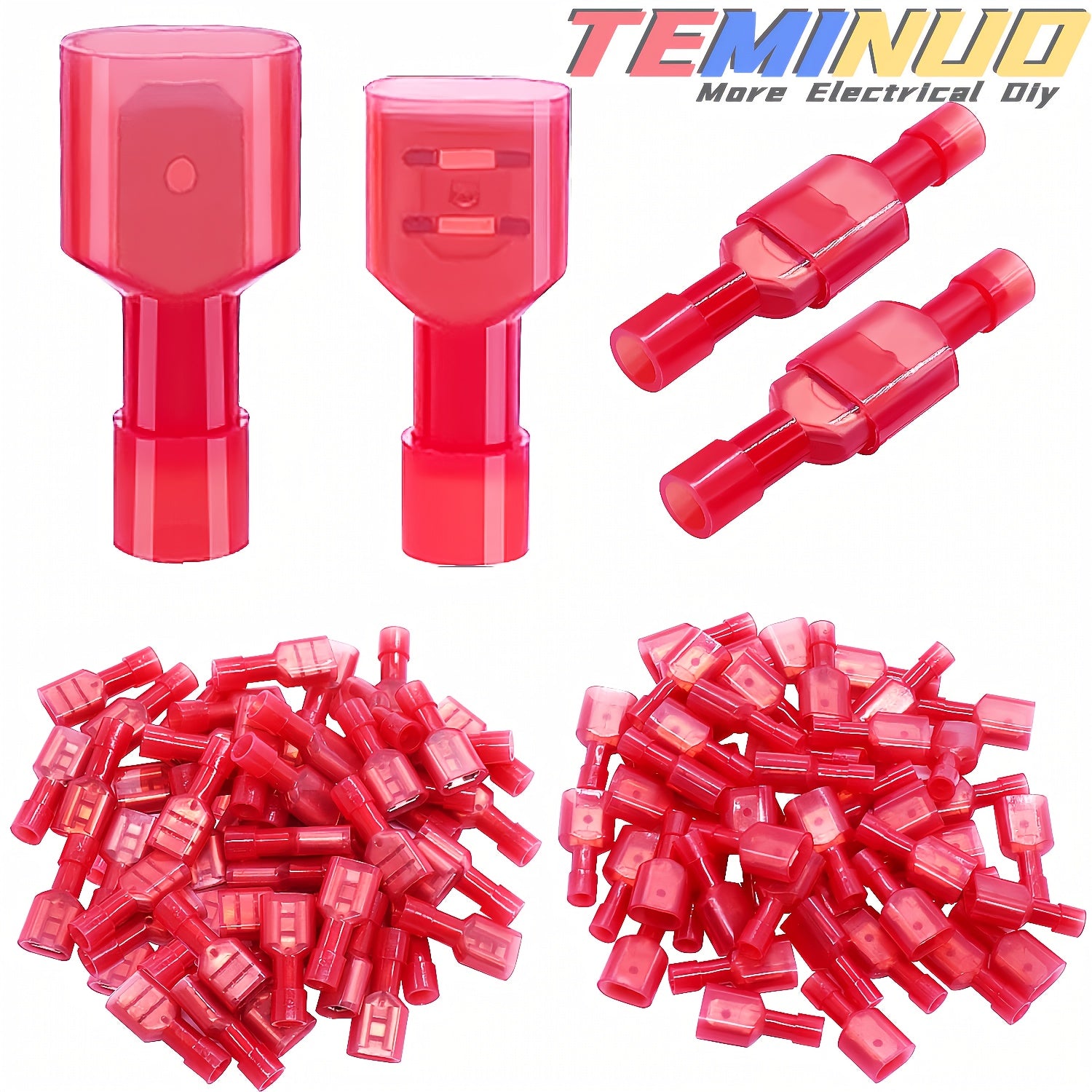 100/80/60pcs Nylon Spade Electrical Wire Connectors | 22-10 AWG Fully Insulated Terminals, Male & Female Crimp Connector Kit for Speaker Car Stereo Wiring, Industrial Quick Connect/Disconnect Wire Assortment, Red Blue Yellow Color