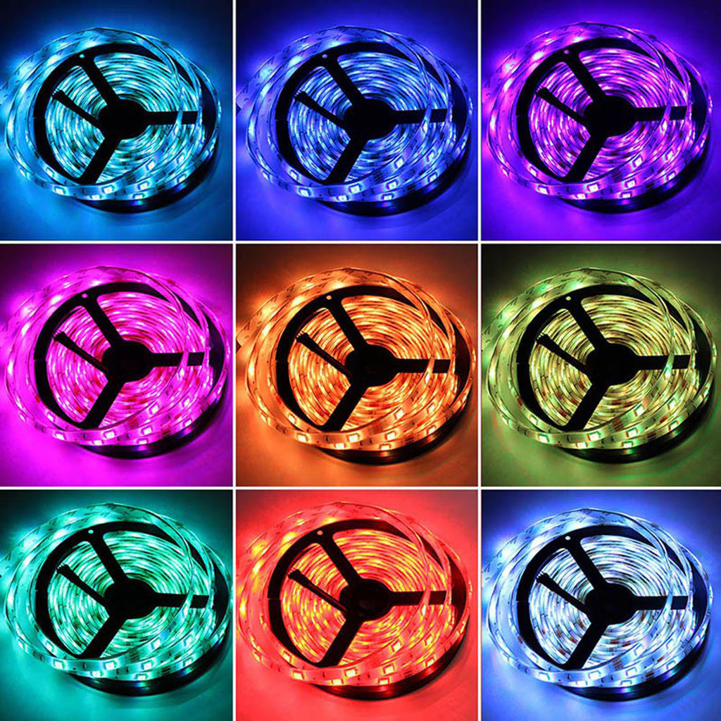 USB RGB LED灯带，配备三键遥控器，3535变色柔性灯带，可调亮度与多种模式，可裁剪式橱柜下照明灯，适用于客厅、舞蹈室及节日装饰