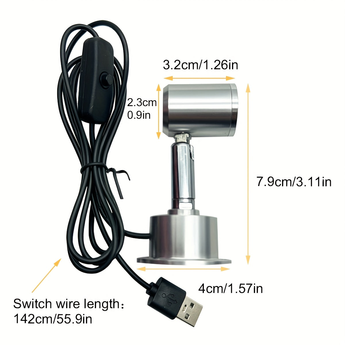 Warm white portable USB LED flood light - surface mount pendant fan-shaped light with push-button control, rotatable aluminum lampshade, suitable for cabinet, display case, jewelry lighting