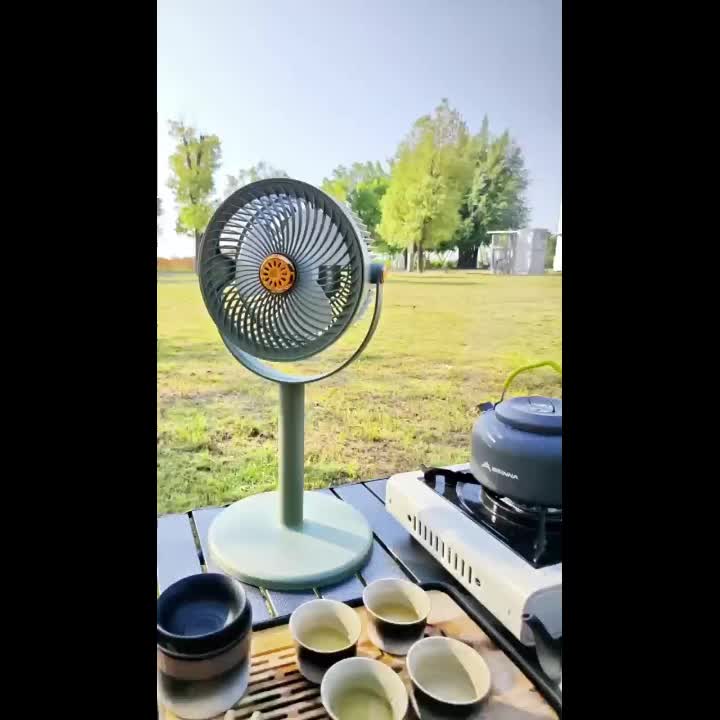 5-Speed Solar Powered Standing Fan, 4 Adjustable Heights Portable Outdoor Fan for Camping & Barbecue, Type-C Fast Charging, 4000mAh Long Lasting Battery, Brushless Motor Built-in Rechargeable Lithium Battery