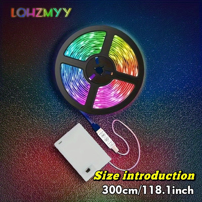 LQHYYZM 一条 LED灯带，电池盒（不带电池）供电，带三键控制器控制，适用于家庭、派对、露营、 情人节、生日、婚礼、游戏设置的理想选择 - 安装简便