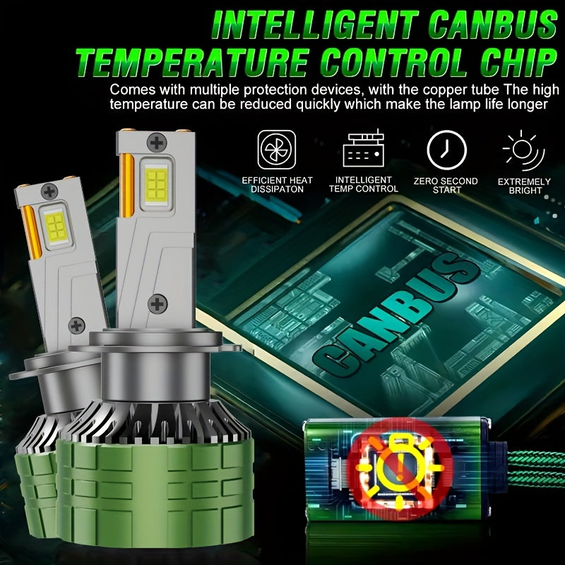 RAFFISHER 2-Pack H4 H7 LED Headlights, 480W High Power, 50000LM Brightness, Compatible with Canbus and Various Models Including H1, H11, H8, H9, HB3 9005, HB4 9006, 12V, 6000K Turbo Light, for Vehicles