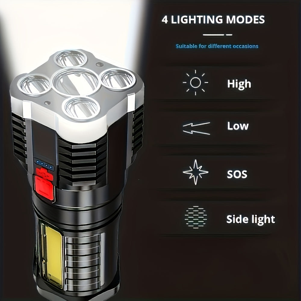 1Pc High Brightness Handheld Flashlight, Rechargeable Camping Lantern with COB Side Light, 4 Lighting Modes, Suitable for Camping, Hiking, Outdoor Activities and Home Emergency Use