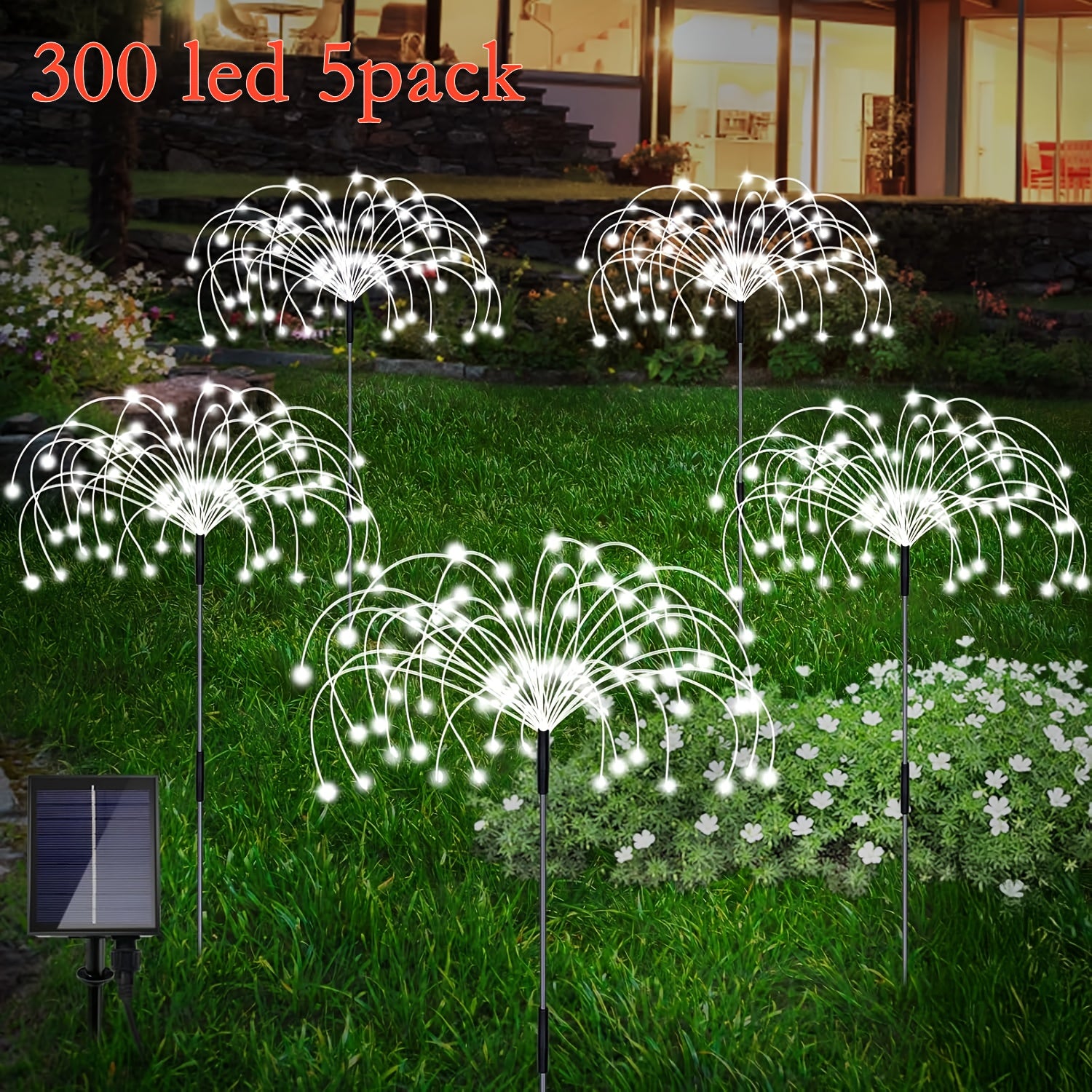 FACHOI 5件套-400颗LED太阳能烟花灯 5件套-300颗LED智能光感DIY太阳能装饰灯 适用于商业街、小径装饰、花园露台 4件套-320颗LED 8种照明模式 4件套-240颗LED 白光/彩光/暖光