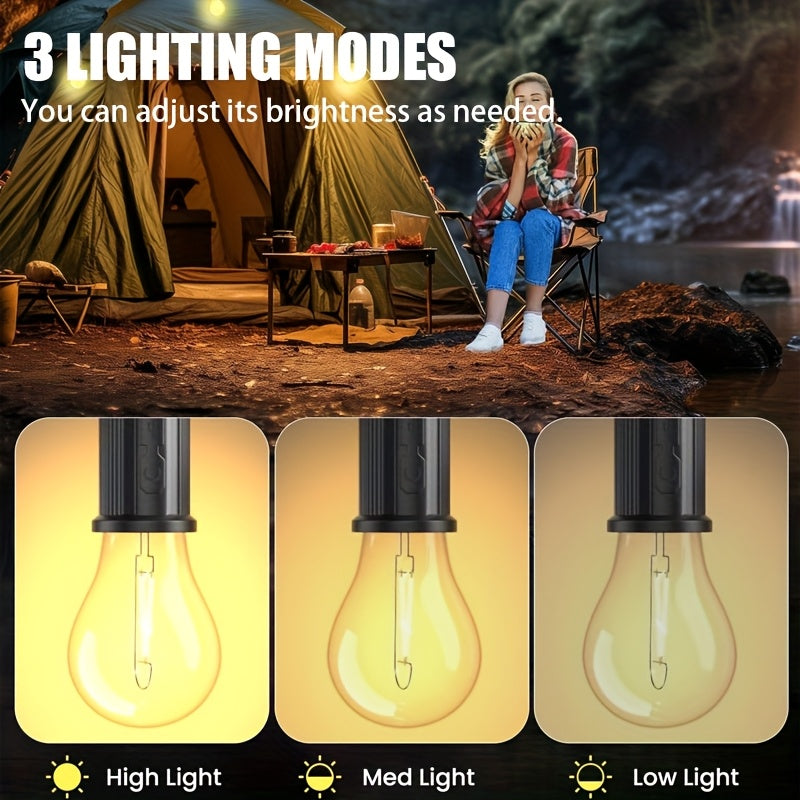 2-pack solar warm light - USB rechargeable, bright holiday decorative bulb with hook, portable hanging lantern, suitable for tents, streets, gardens, homes, night markets, emergencies