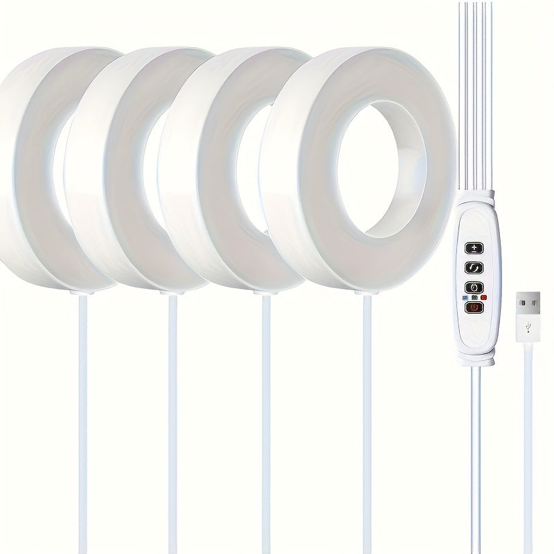 4-Head Ceiling LED Grow Light for Indoor Plants, 196 Full Spectrum LEDs, 5V Safe Voltage, 4/8/12H Auto On/Off Timer, 4 Dimmable Brightness Levels, Ideal for Small Plants