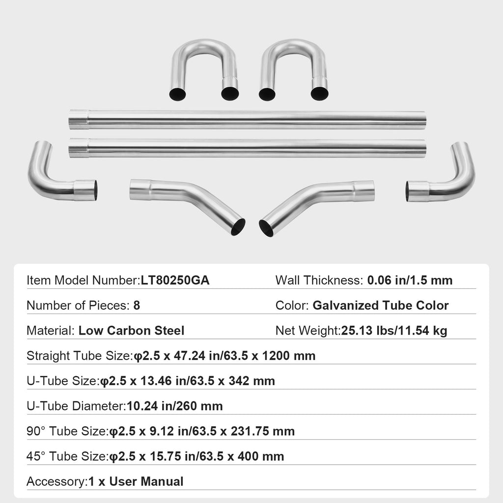 VEVOR DIY Universal Exhaust Kit 8/16 Pieces 2/2.25/2.5 Inch Exhaust Pipe Kit with Slip-on Connectors