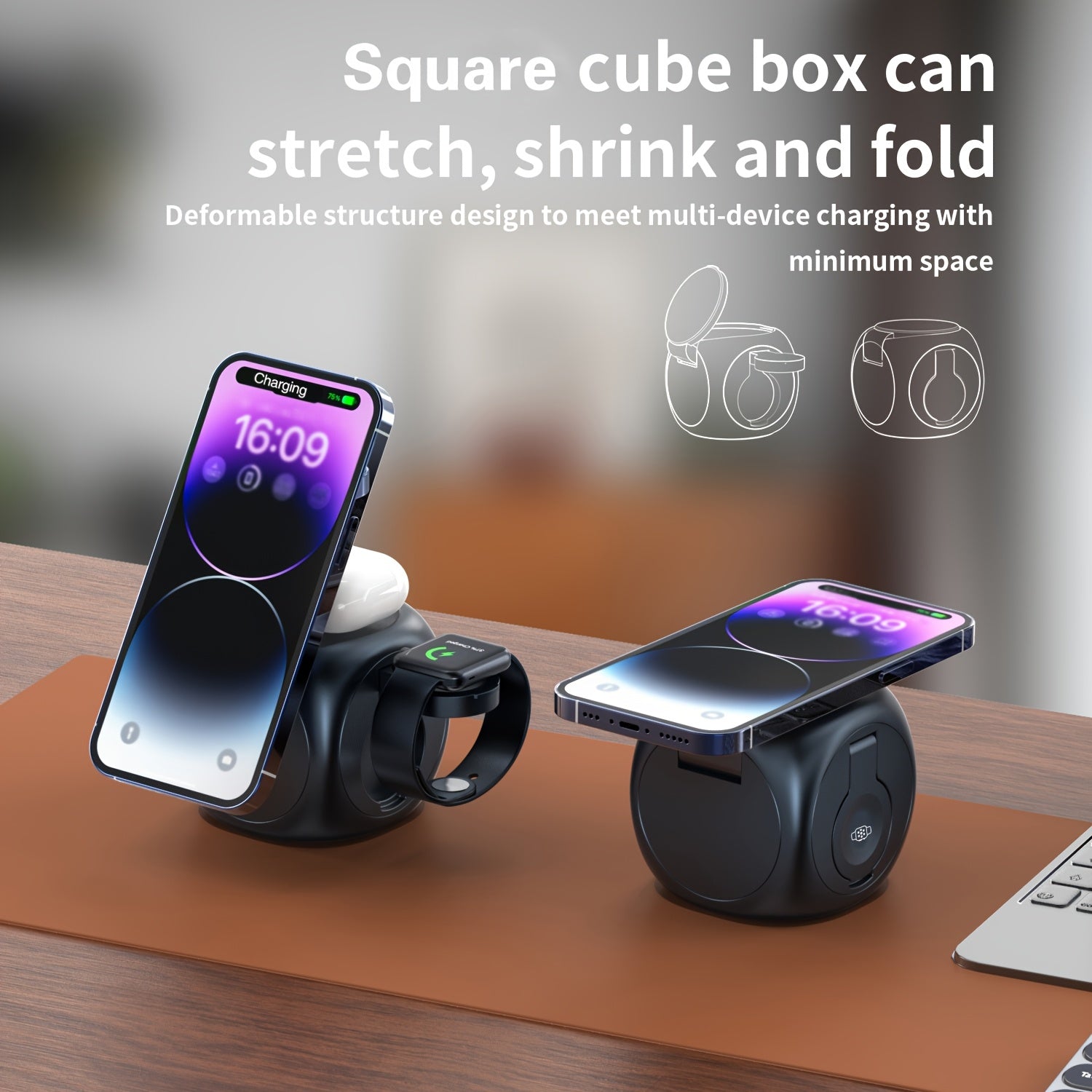 3-in-1 Magnetic Wireless Charging Station with 15W Fast Charging, All-in-One Charger for iPhone 15 14 13 12, for Samsung S24/S24/S22/S21, for Pixel, for Apple Watch & Smart Watch, for AirPods & Earbuds, Desktop Magnetic Charger