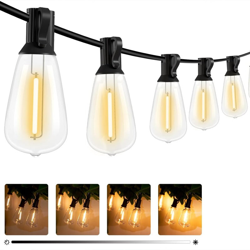 60/120 英尺变色户外串灯 - 可调光 LED RGB 庭院灯，含防摔爱迪生灯泡，适用于庭院、凉亭、派对、婚礼、节日场景