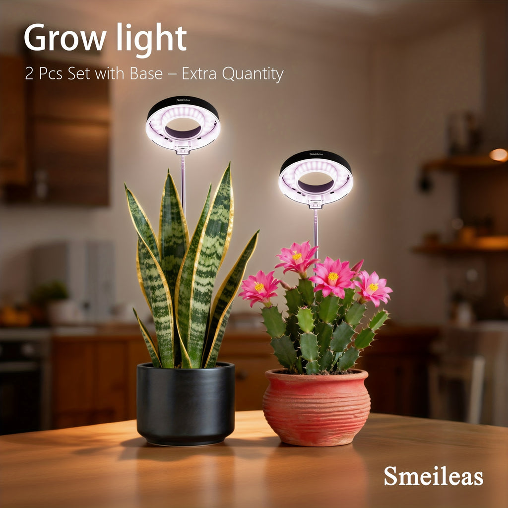 2-Pack Smeileas Full Spectrum Magnetic LED Grow Light, 3/6/9H Auto Timer, 4 Brightness Levels, 360° Rotatable, Height Adjustable & Detachable Lamp Head, Perfect for Syngonium, Aglaonema, Succulents, Mint & Plant Lovers