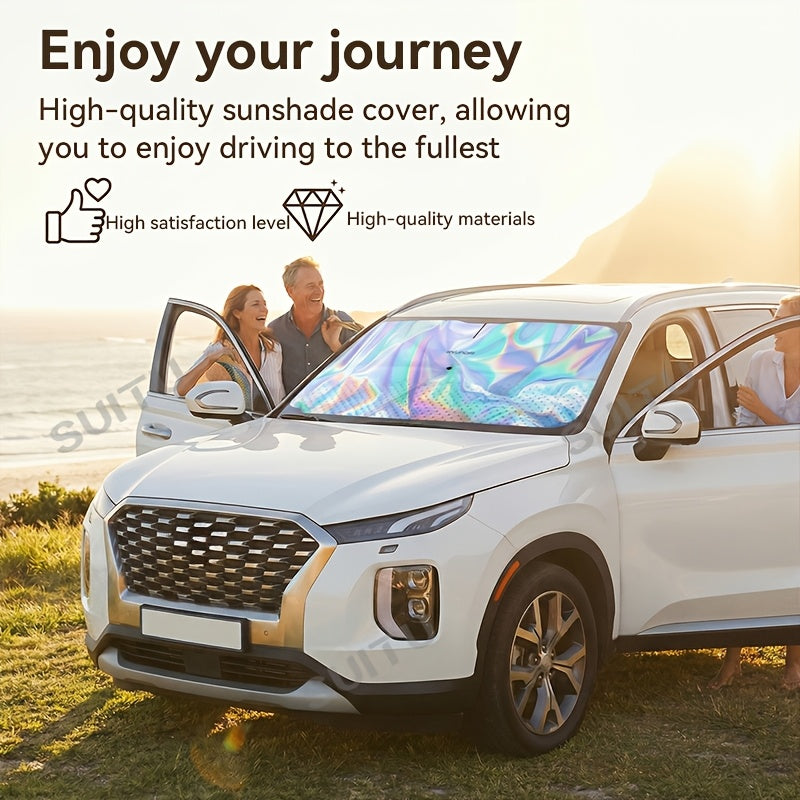 2026 New Portable Car Windshield Sunshade, 31.5*55.91" Titanium Silver, Foldable Four-Layer Diamond Mesh Sunshade, Heat Insulation & UV Protection, Easy to Install, Fits Most Vehicles
