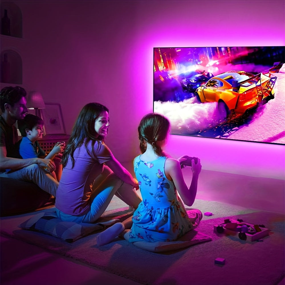 LQHZMYY RGB多彩LED灯带，带USB同步和动态效果，5050 RGB，迷你按钮控制器，适用于电视/投影仪/笔记本电脑背光，派对家居装饰，RGBW免费（兼容USB设备）