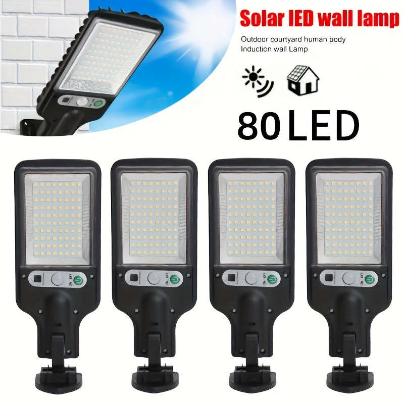 1 Piece 80LED Solar Sensor Street Light, ABS Material, Ultra-High Power Built-in Rechargeable 18650 Lithium Battery, with Infrared Sensor Function Wall-Mounted Solar Light, Including Motion Sensor 3 Functional Modes