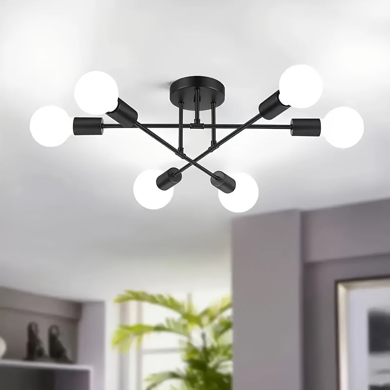 Modern Industrial Style Sputnik Pendant Light - Semi-Flush Mount, Easy Installation, 120V E26 Bulb Base Hardwired (Bulb Not Included), Suitable for Dining Room, Living Room, Kitchen, etc.