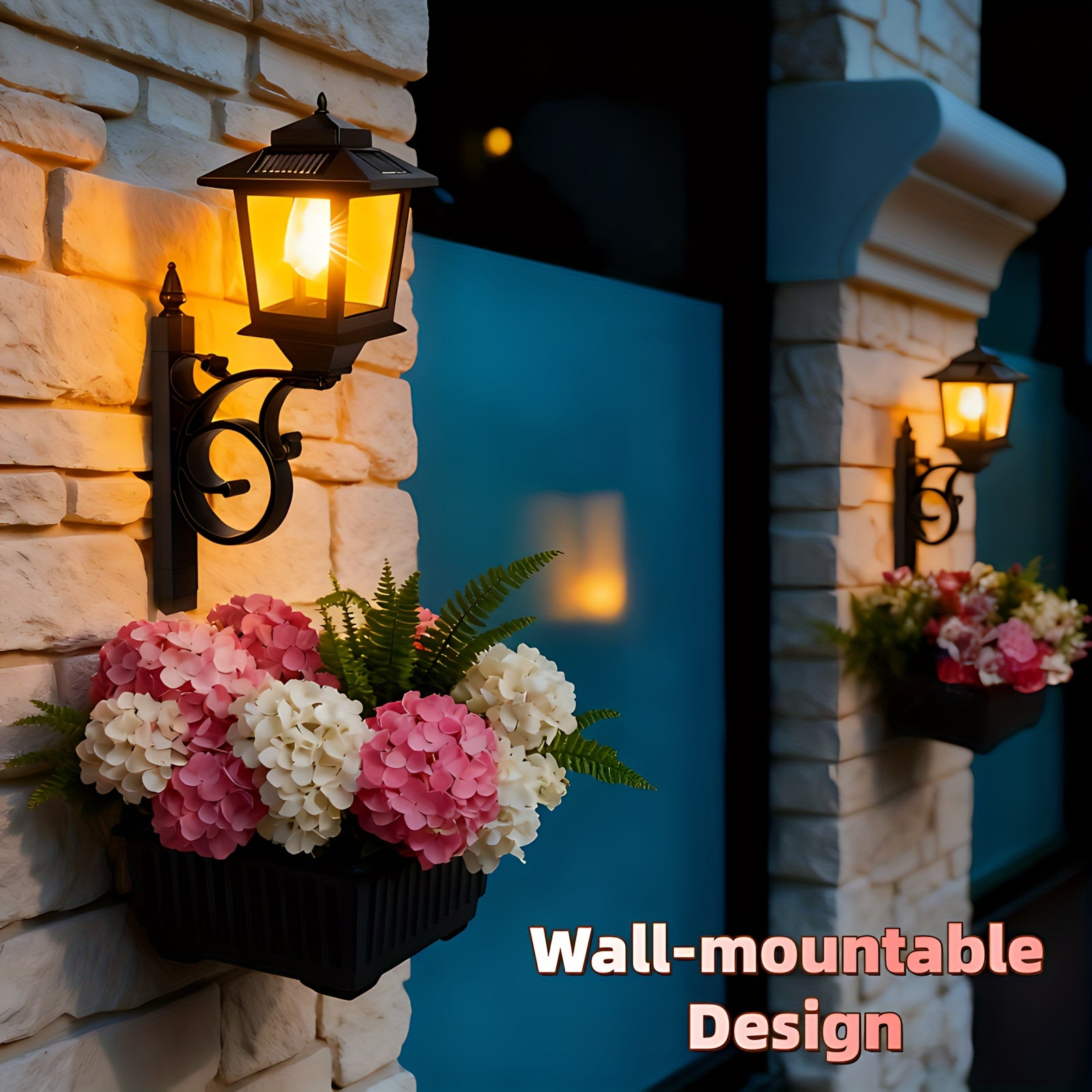Solar Lamp Post Light - 2-in-1 Outdoor Planter, Suitable for Real or Artificial Flowers (Flowers Not Included). Glass Lampshade, 20 Lumen Glass Bulb, Wall-Mounted IP44 Decorative Outdoor Floor Lamp, Perfect for Lawn, Patio, Front/Back Door