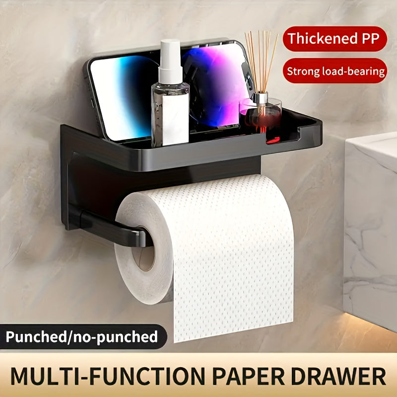 1pc Bathroom Shelf / Toilet Paper Holder - Wall Mount Drill Required, for Toilet & Washroom, Face Washing Storage Shelf
