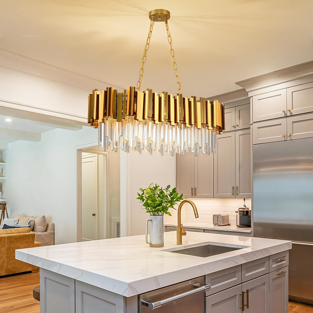Crystal chandelier for dining room, gold pendant light, modern crystal chandelier lighting fixture, 8-light modern large chandelier fixture, for living room, kitchen island, L31.5*11.81 inches