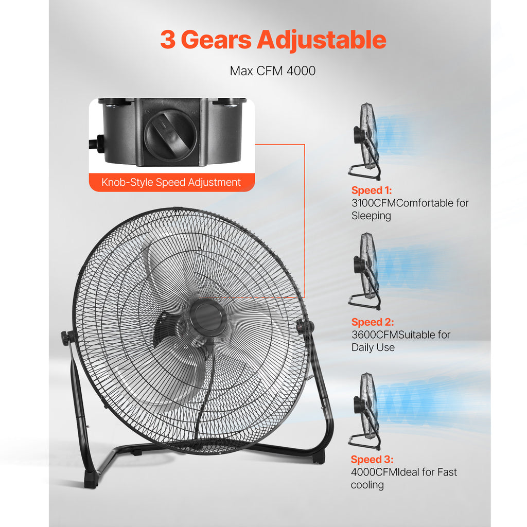 VEVOR 14-20 Inch Floor Fan, 3 Speed, 360° Adjustable Tilt, High Speed Industrial Fan, 1/2 Pack