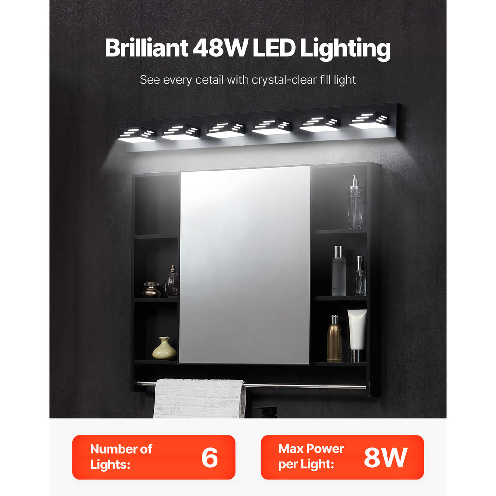VEVOR 3/4/5/6-Light LED Modern Bathroom Wall Lamp 19.69/25.6/33.5/40.2-Inch Wall Light