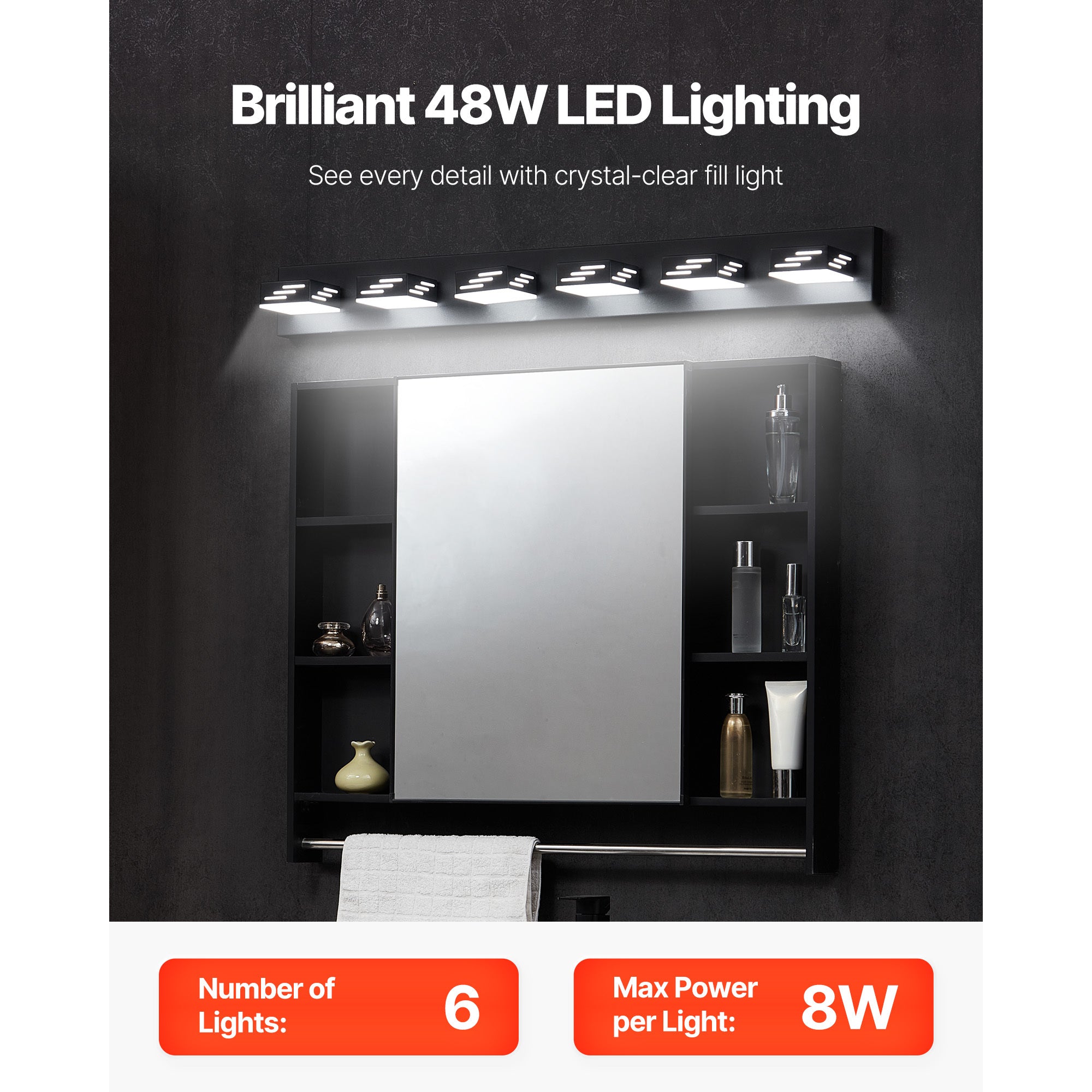 VEVOR 3/4/5/6-Light LED Modern Bathroom Wall Lamp 19.69/25.6/33.5/40.2-Inch Wall Light