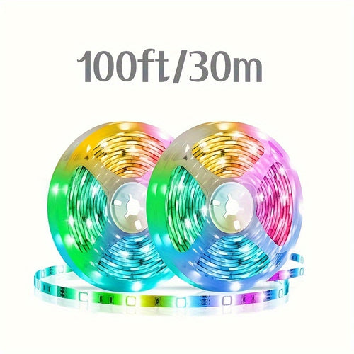 16.4 英尺/50 英尺/100 英尺 LED 灯、卧室 LED 灯条、带 44 键遥控器的智能绳灯条、RGB 变色音乐同步 LED 灯条、手机应用程序控制 LED 卧室绳灯、客厅家居圣诞派对装饰