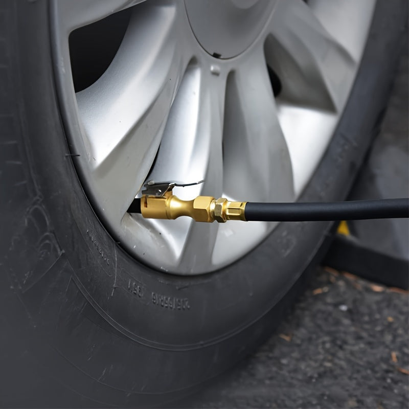 1pc Heavy Duty Locking Tire Inflator Chuck – Brass Construction with Quick-Connect Clip, Golden Finish & American NPT Thread, for Fast Airflow