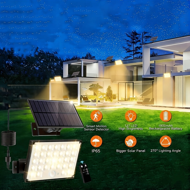 127 LED Solar Split Light - Outdoor IP65 LED Street Light, Perfect for Garden Courtyard Lawn Patio | Remote Control & Motion Sensor | High Brightness Energy Saving Security Lighting