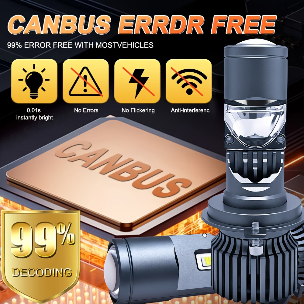 H4 LED Headlight Projector Lens Kit (2Pcs) H4/9003/HB2 - 60000 Lumens 300W, Designed Canbus Error-Free, Aerospace Aluminum Cooling Fan, Modern LED Lighting, Rugged & Durable, Easy to Install, No Battery Included