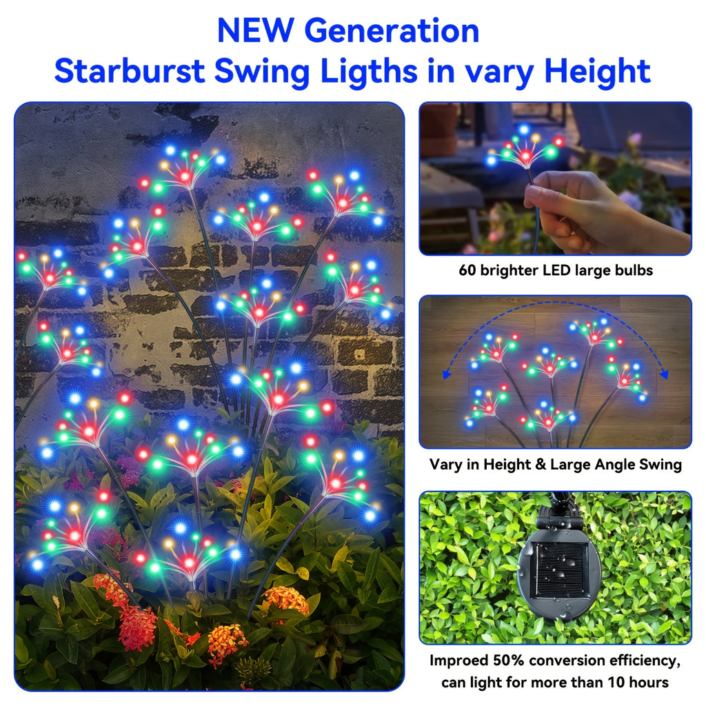 4-Pack Solar Garden Light Outdoor LED, Flickering Solar Fireworks Light, 2 Modes, Solar-Powered Decorative Swaying Light, Suitable for Courtyard, Walkway, Patio, Flower Bed, Camping, Party, Christmas Gift Decoration