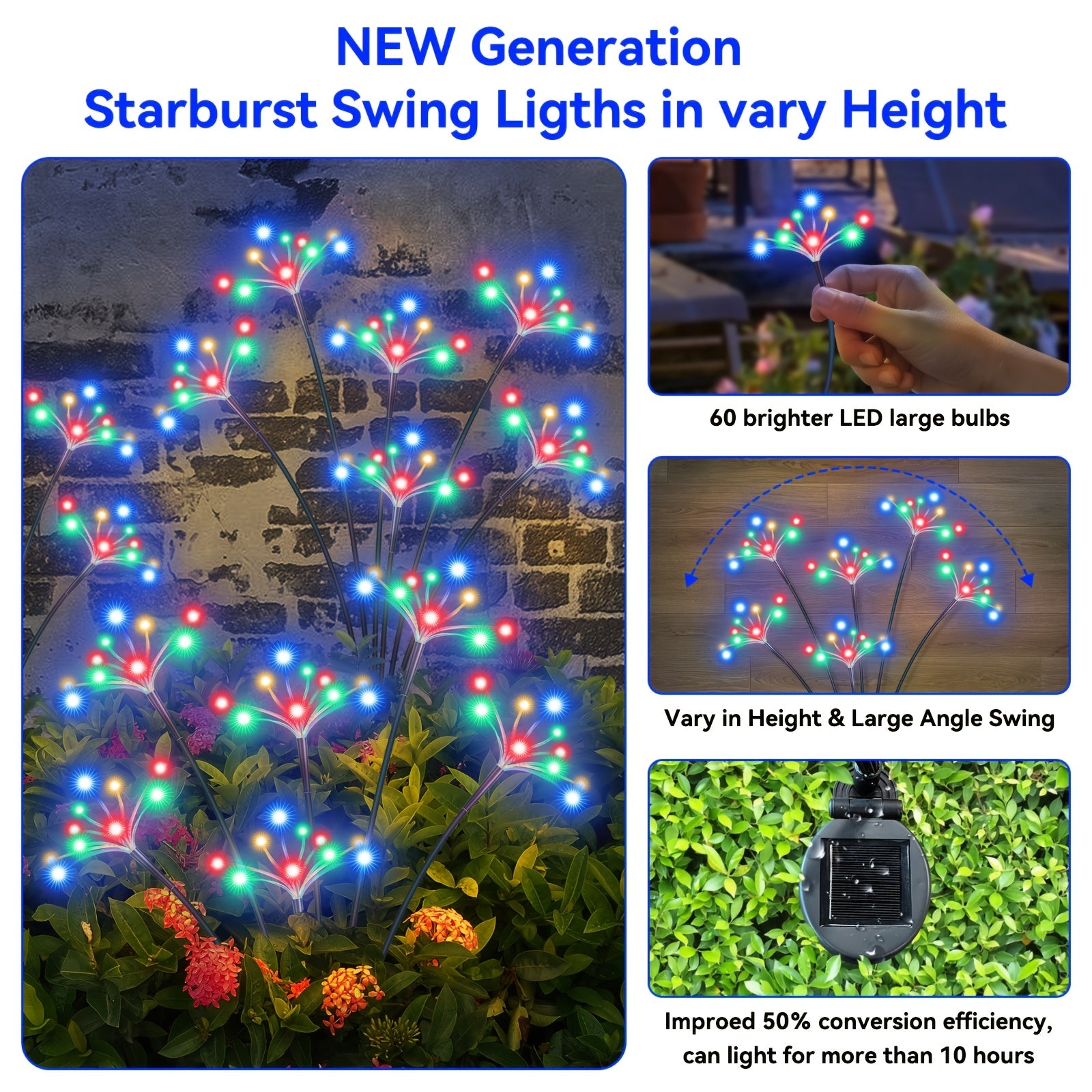 4-Pack Solar Garden Light Outdoor LED, Flickering Solar Fireworks Light, 2 Modes, Solar-Powered Decorative Swaying Light, Suitable for Courtyard, Walkway, Patio, Flower Bed, Camping, Party, Christmas Gift Decoration
