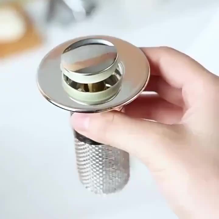 Stainless Steel Pop-Up Sink Drainer - With Filter Strainer, Clog-Proof & Odor-Proof, Bathroom Basin Pop-Up Core, Universal Push-Type Drain Stopper