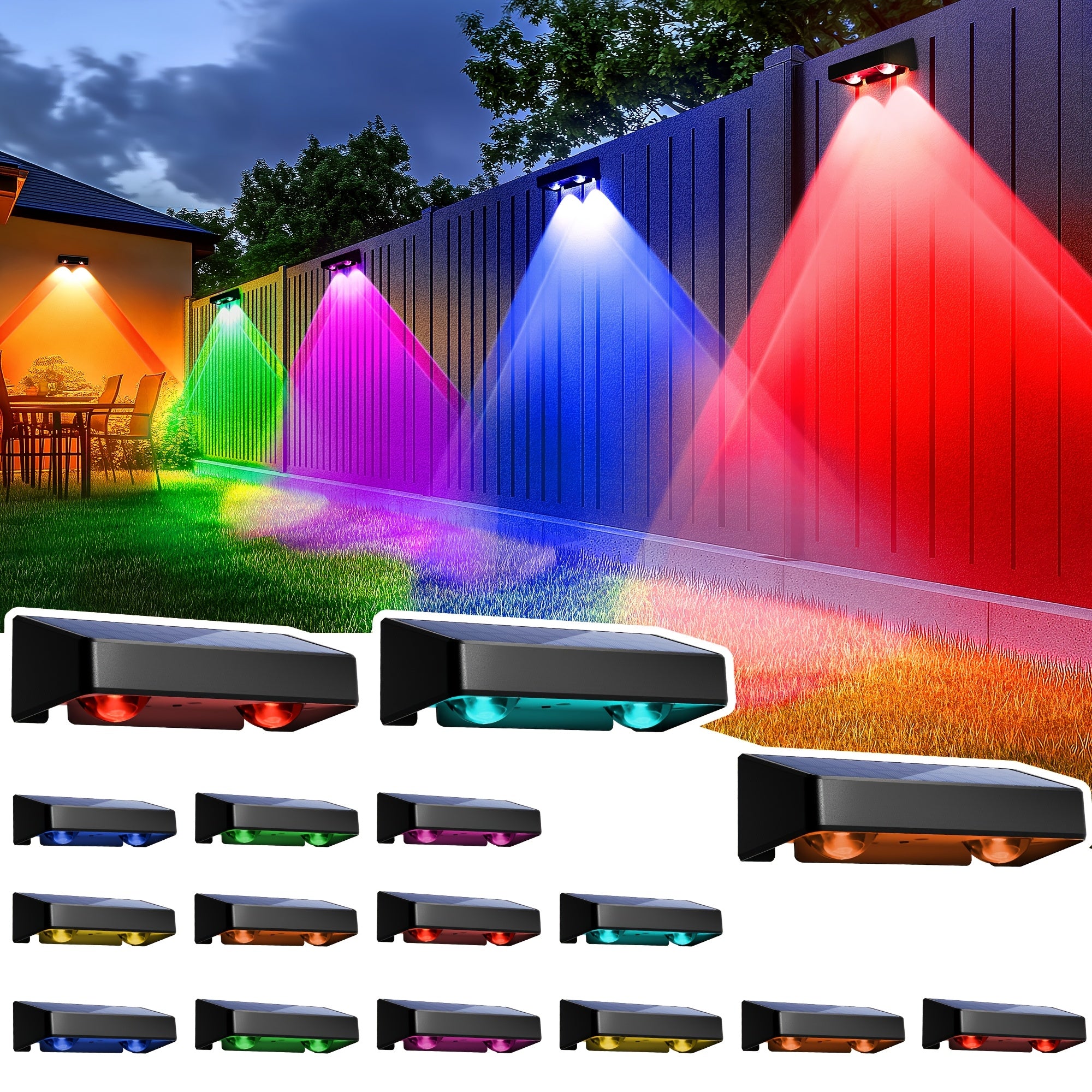 6/10/16 Pack Solar Fence Light Outdoor, Solar Wall Light 9 Fixed Colors & Color Changing, Modern Solar Step Light, Perfect for Steps, Stairs, Patio, Backyard, Porch, Railings, House Number Decoration, IP44 Waterproof