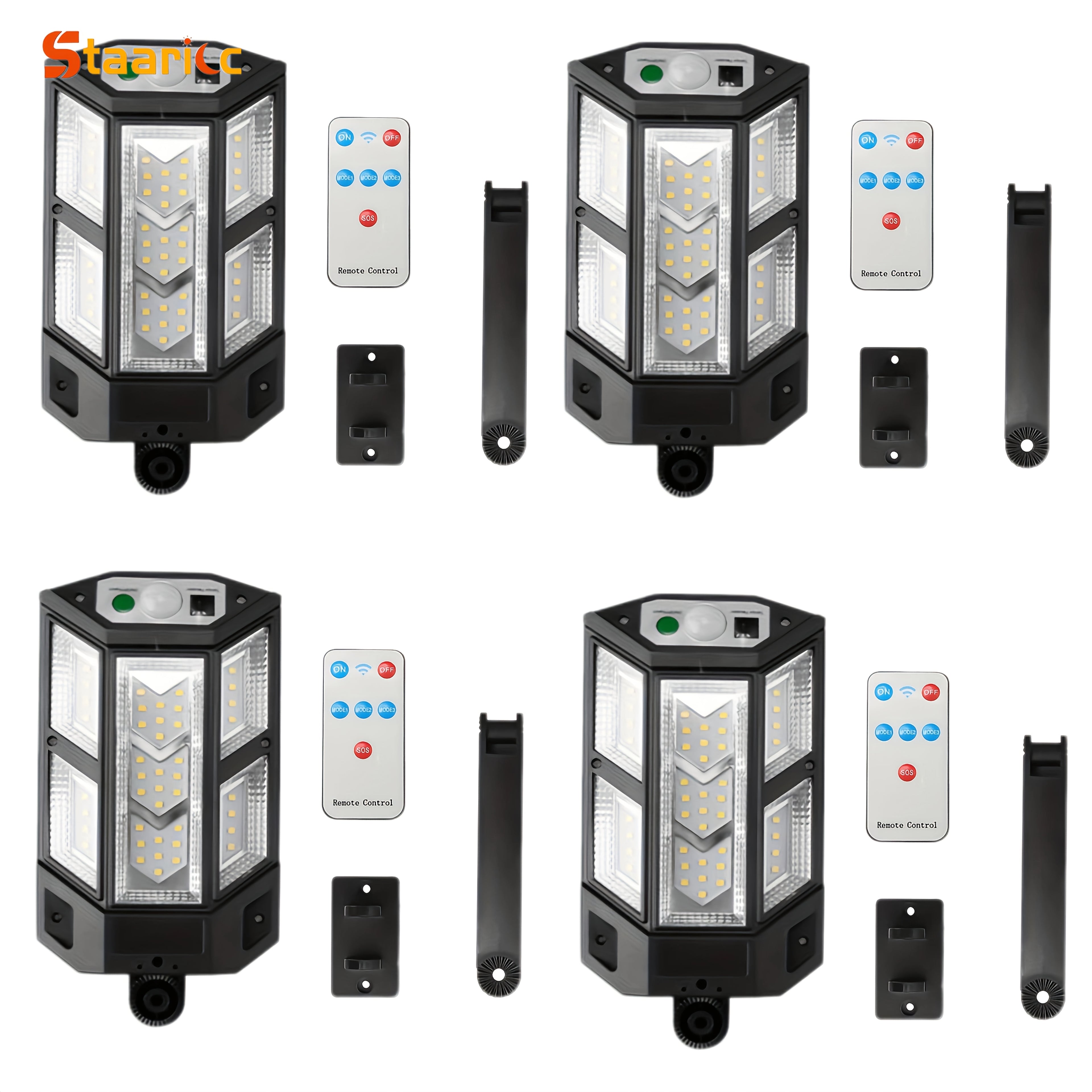 Staaricc 1/2/4/6/8 Pack Solar Light Super Bright 43 LED Solar Fence Light Wall Light with 3 Lighting Modes Remote Control, with Motion Sensor Outdoor Road Street Light, Outdoor Garden Security Street Courtyard Light Solar Courtyard Light