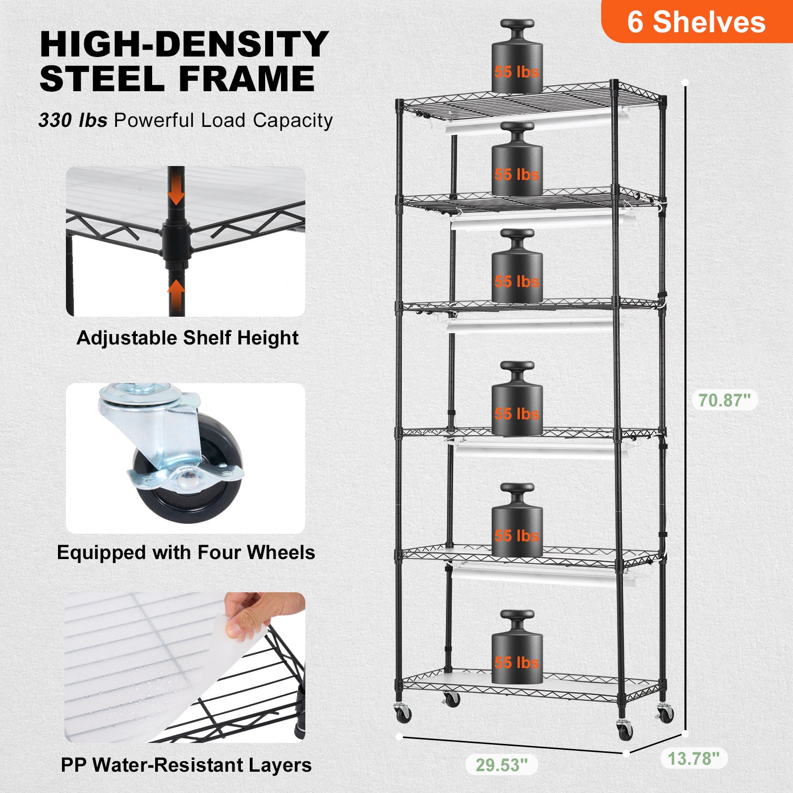 VEVOR Plant Stand with Grow Light, 6 Tiers, 150W, 70.9" Tall Plant Grow Shelf