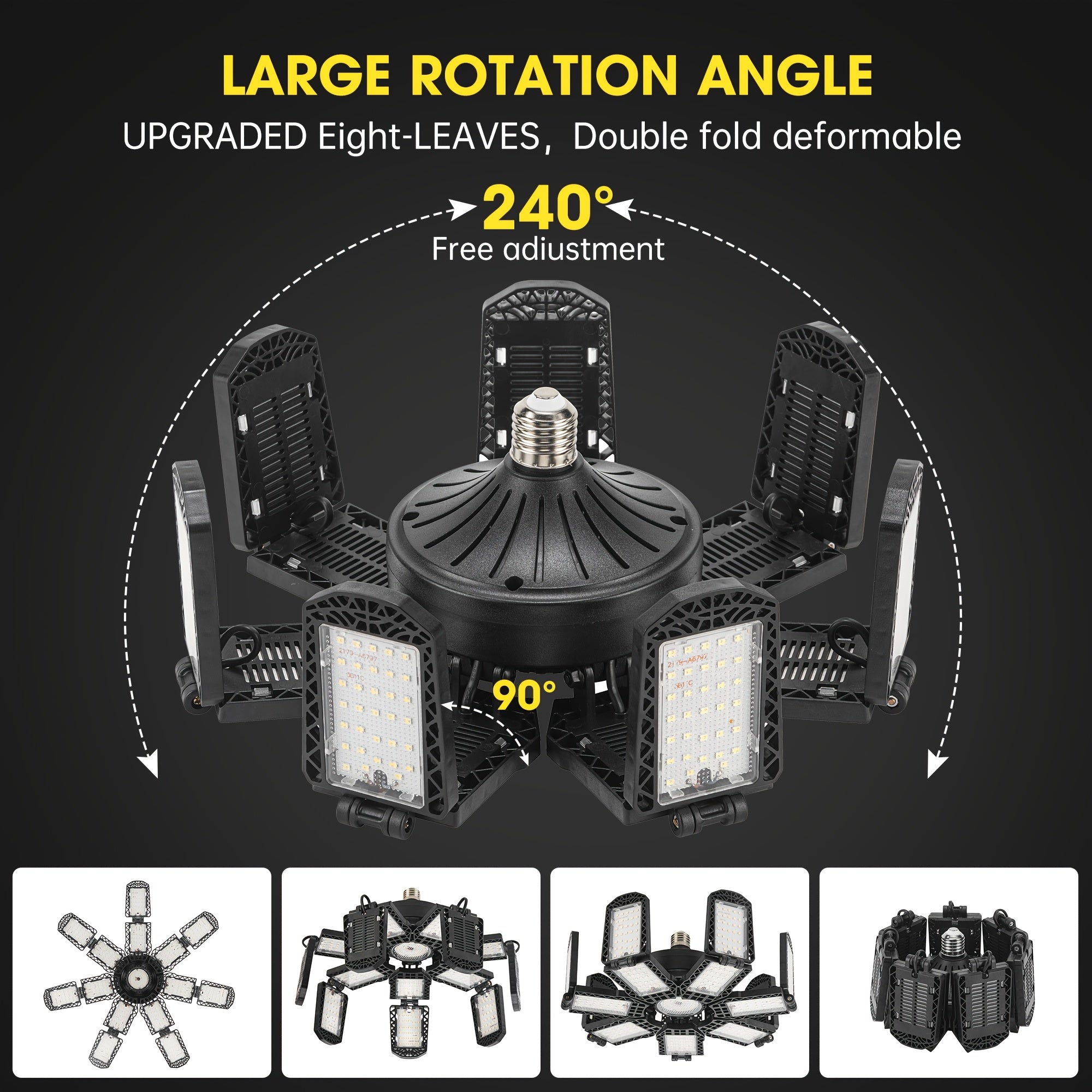 LED Garage Light, Ultra-Bright Screw Base E26/E27 Ceiling Workshop Work Light, 300W 30000 Lumen Deformable Basement Bulb Fixture, with 14+1 Adjustable Panels, Suitable for Workshop, Attic Lighting