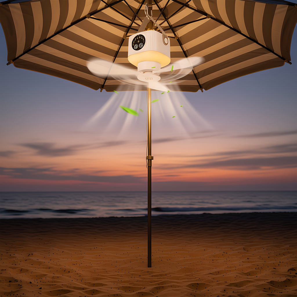 1 Pack Rechargeable Camping Fan Light, 3 Warm Light Modes, Outdoor Patio &amp; Indoor Bedroom Bedside Lamp, Hanging/Stand Mountable, Multi-Function Camping Light with Fan, Remote Control, Ideal for Summer, RV, Truck, Roof Tent, Travel and Camping