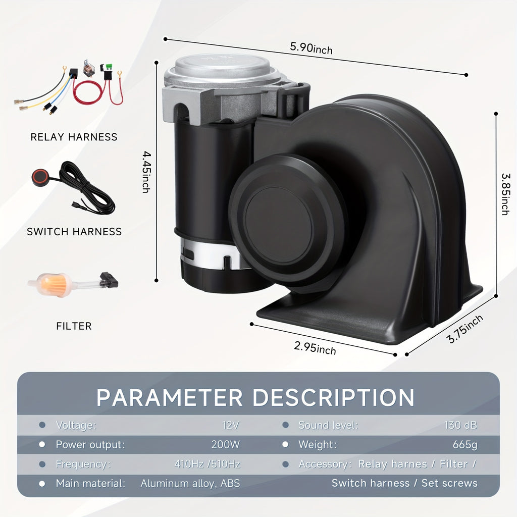ALLREY 12V Loud Truck Horn Electric Snail Air Horn Kit with Relay Wiring Harness, Suitable for Vehicles, Motorcycles, Boats