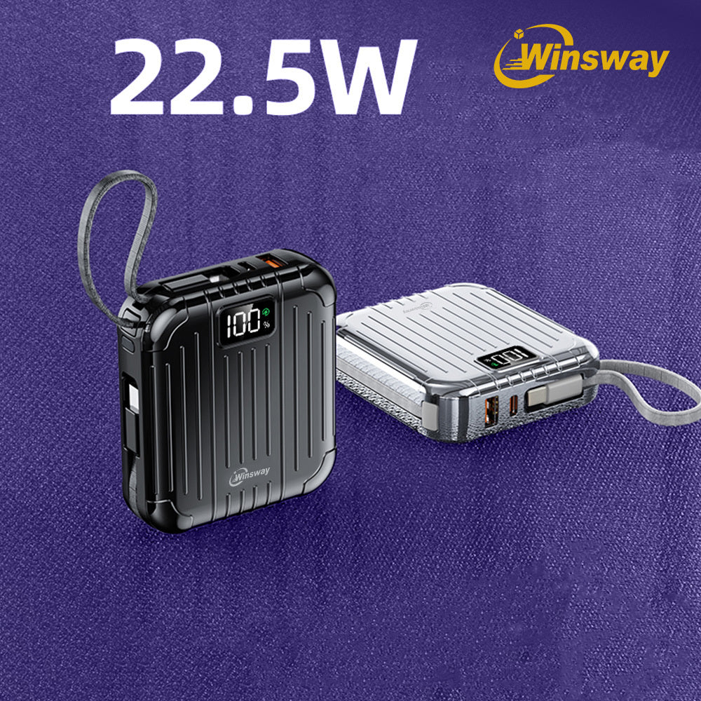 文思威2.9英寸迷你便攜充電寶-10000mAh，22.5W快充，配備2合1掛繩線，Type-C雙向快充，LED高畫質顯示屏，便攜登機，相容多種手機型號