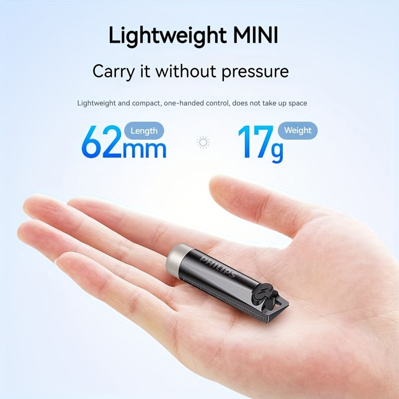 Philips Bright Mini Flashlight, Portable with Keychain Clip, UV Light Flashlight, Type-C Rechargeable, Essential for Night Commuting & Travel