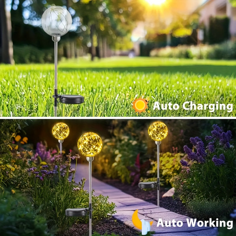 2-Piece Warm White LED Crystal Ball Light Base, Semi-Flush Mount LED with Automatic Light Sensor, Portable Solar Rechargeable Light Fixture, Suitable for Garden, Patio and Holiday Occasions - 600mAh Nickel Battery