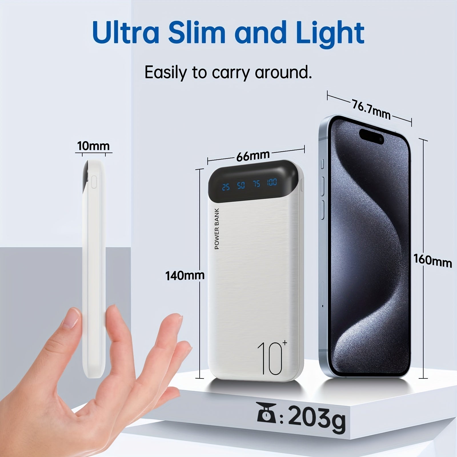 Portable Charger Power Bank 20000mAh Powerbank PD 20W And QC 4.0 Fast Charging External Battery Pack with USB-C LED 3 Outputs & 2 Inputs Portable Charging for iPhone And Android Tablet